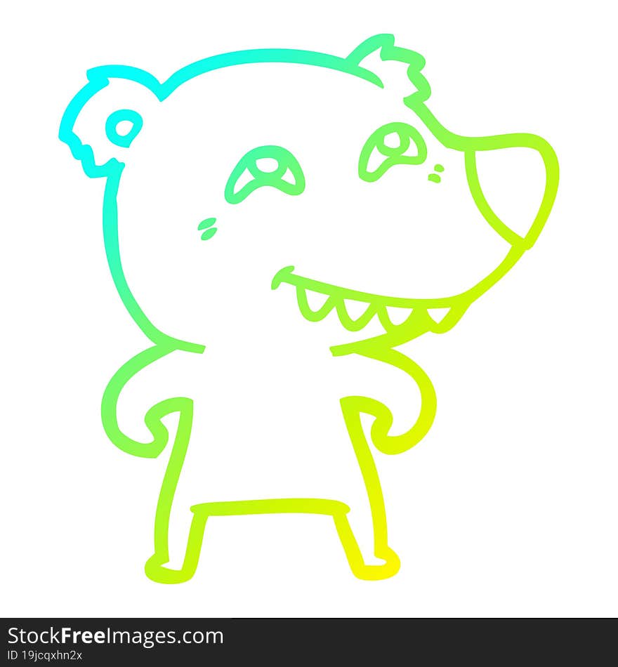 cold gradient line drawing cartoon bear showing teeth