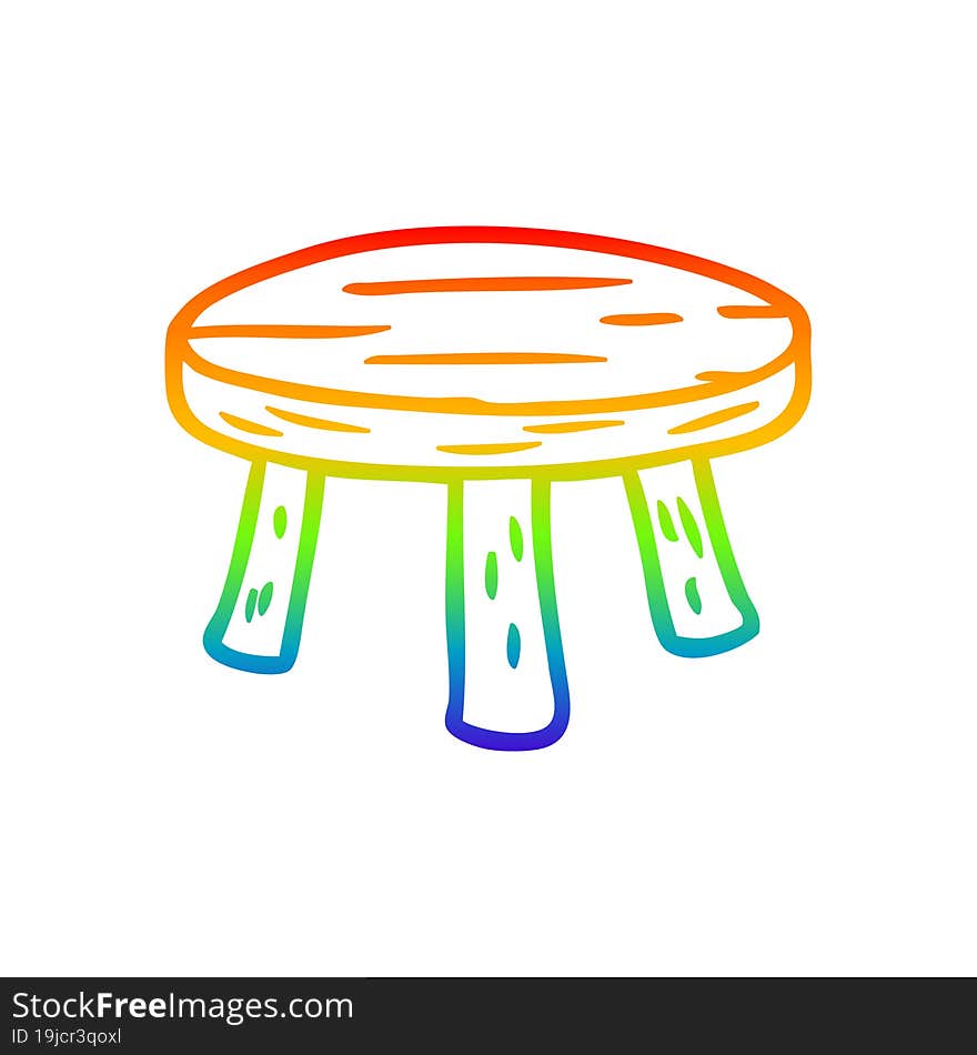 rainbow gradient line drawing small wooden stool