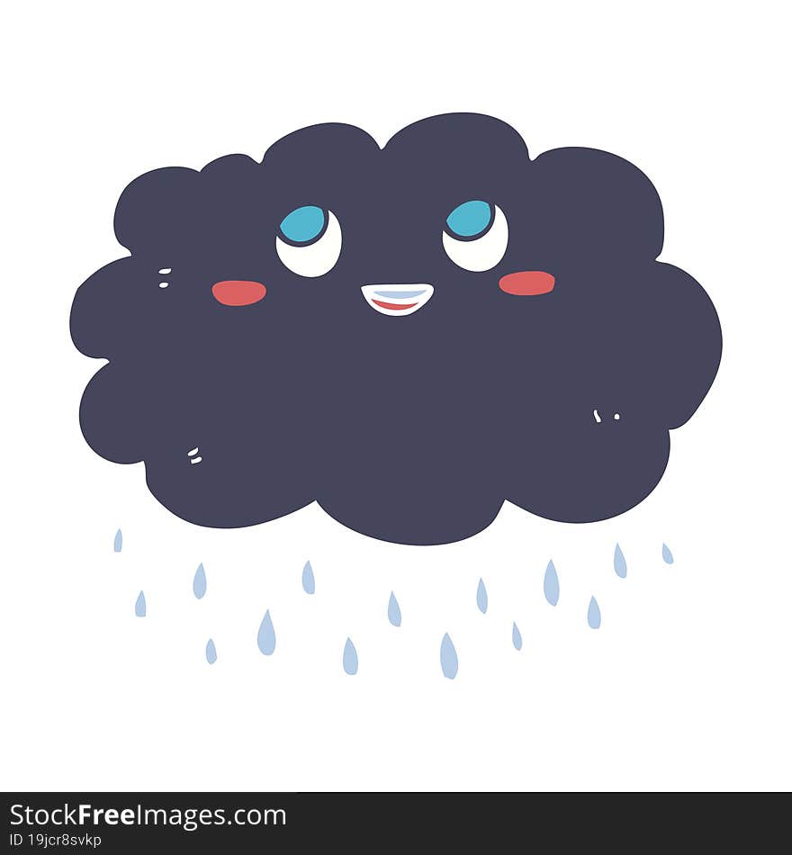 Flat Color Illustration Of A Cartoon Raincloud