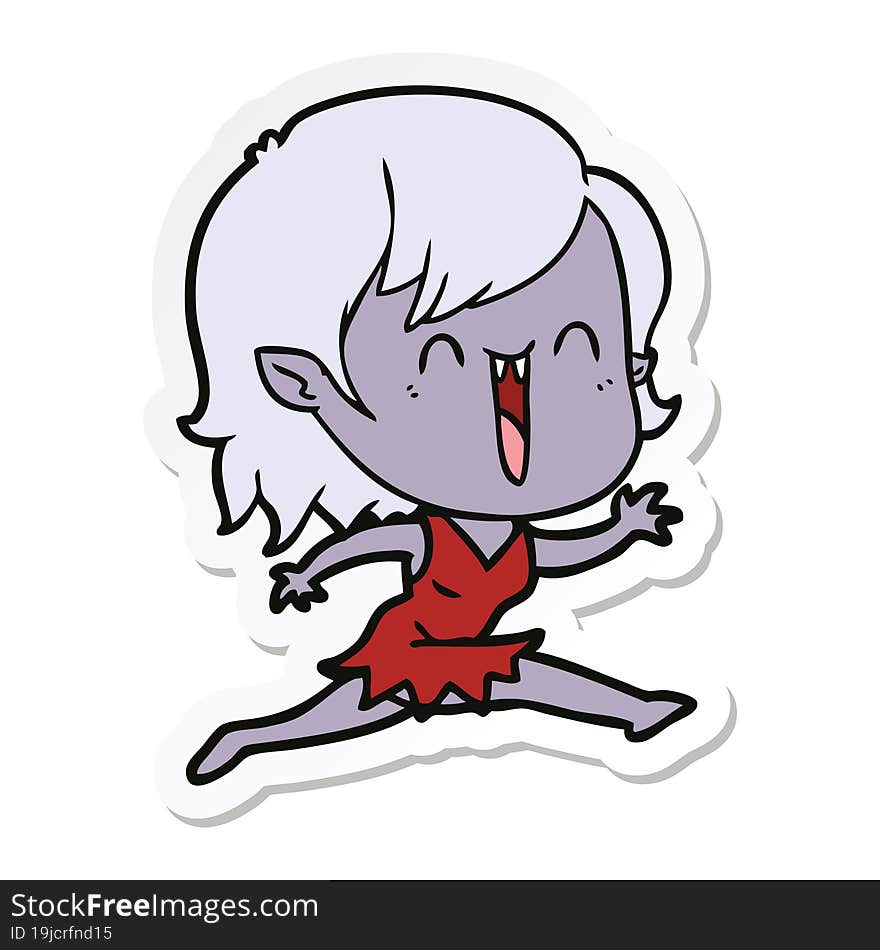 Sticker Of A Cute Cartoon Happy Vampire Girl