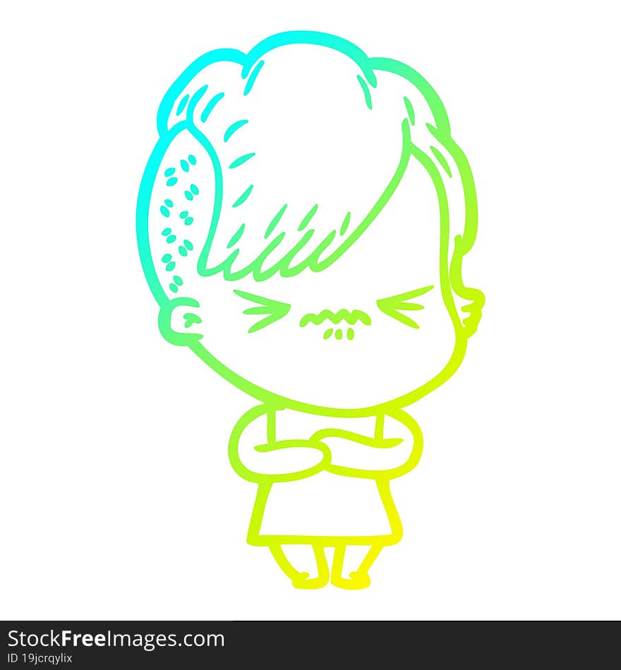 Cold Gradient Line Drawing Cartoon Annoyed Hipster Girl