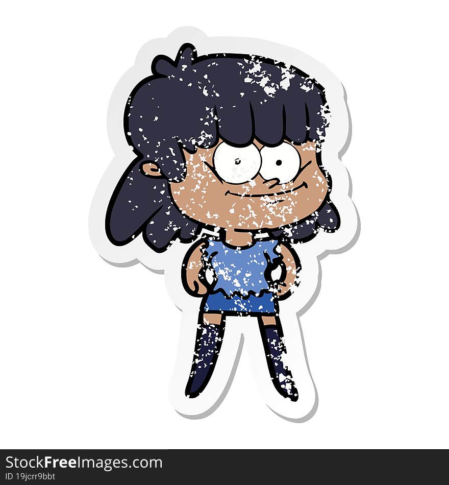 Distressed Sticker Of A Cartoon Smiling Woman