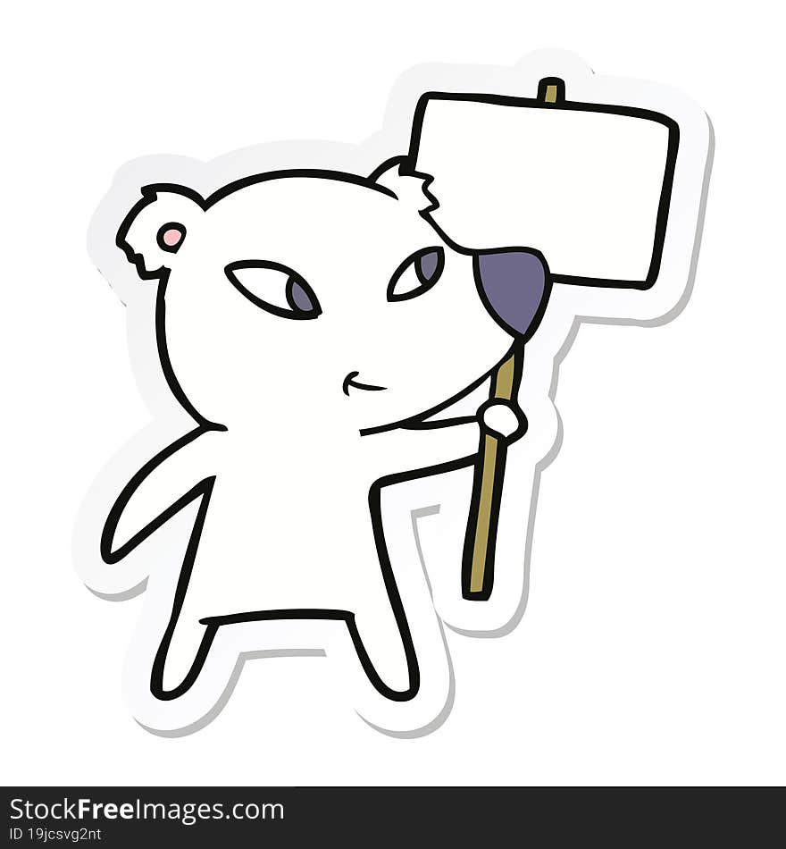 sticker of a cute cartoon polar bear with protest sign