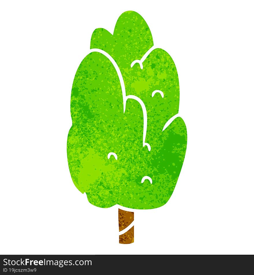 hand drawn retro cartoon doodle single green tree