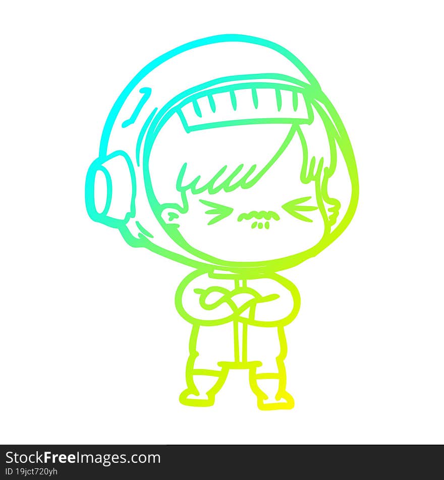 cold gradient line drawing angry cartoon space girl