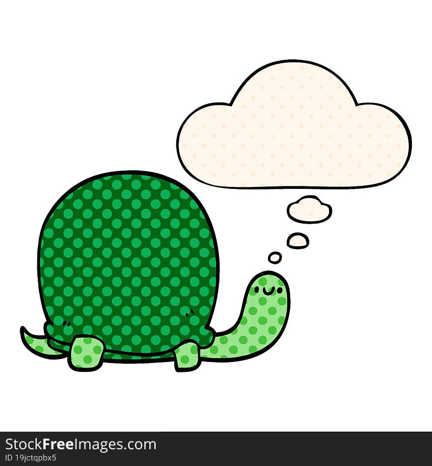 cute cartoon tortoise and thought bubble in comic book style