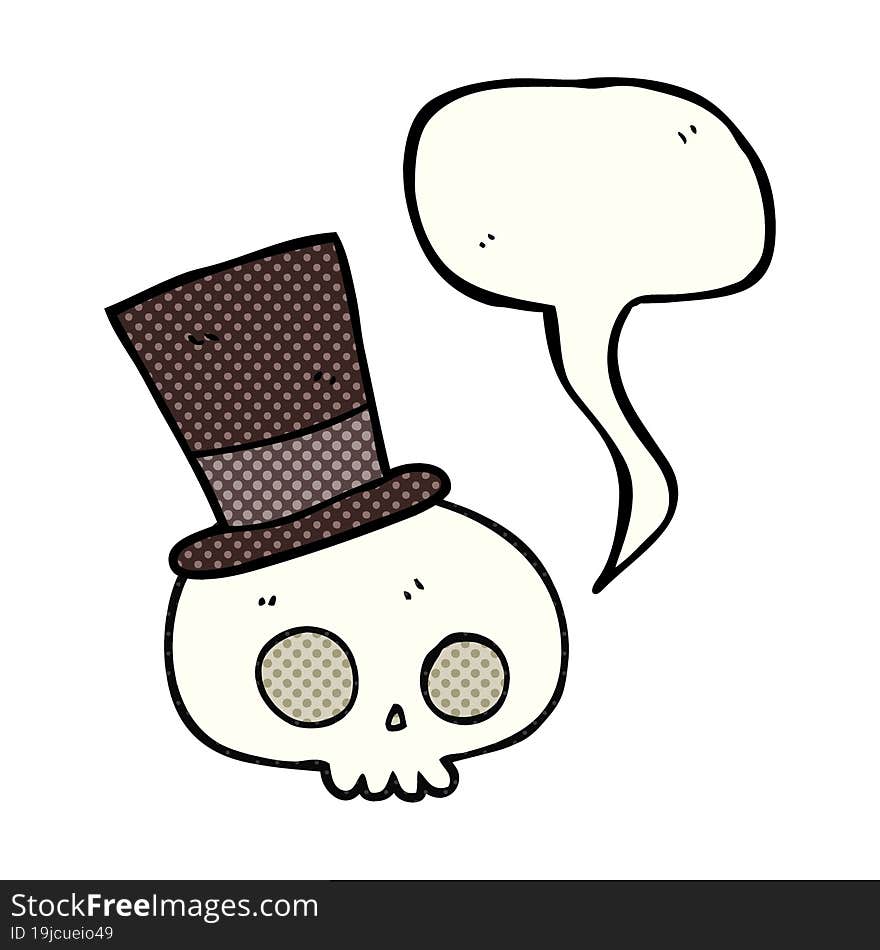 comic book speech bubble cartoon skull wearing top hat