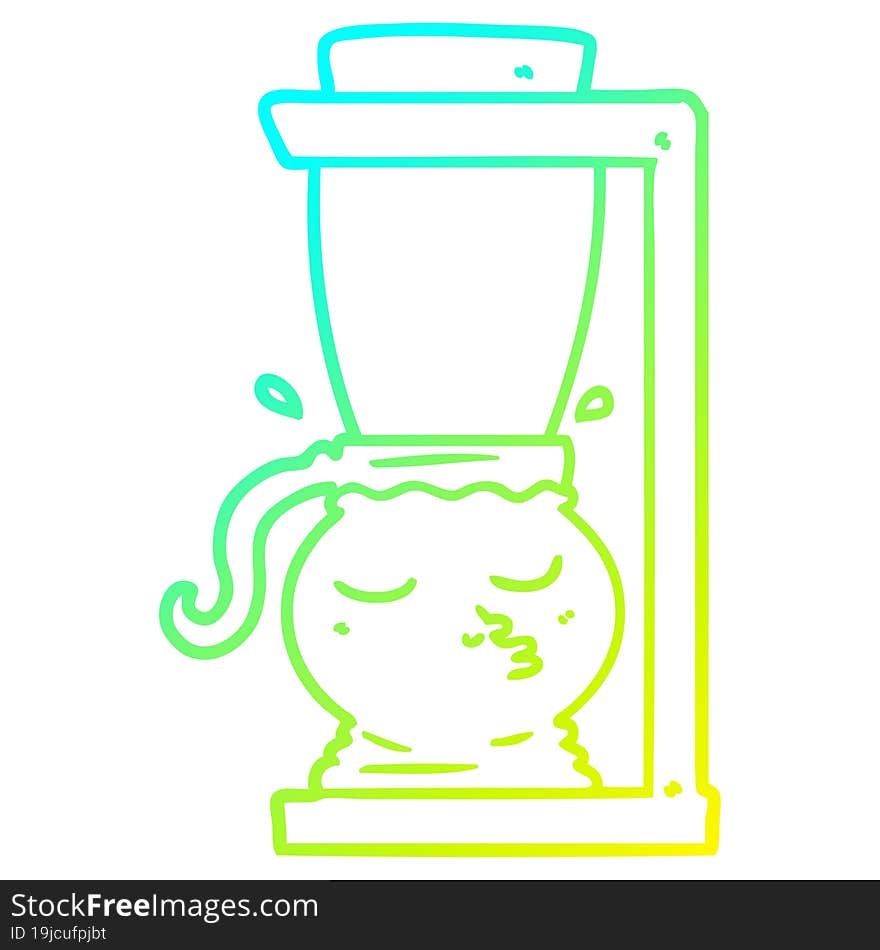 cold gradient line drawing of a cartoon filter coffee machine