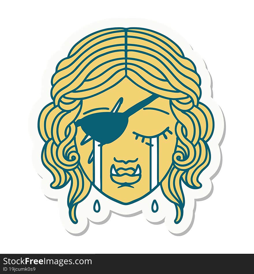 crying half orc rogue character face sticker