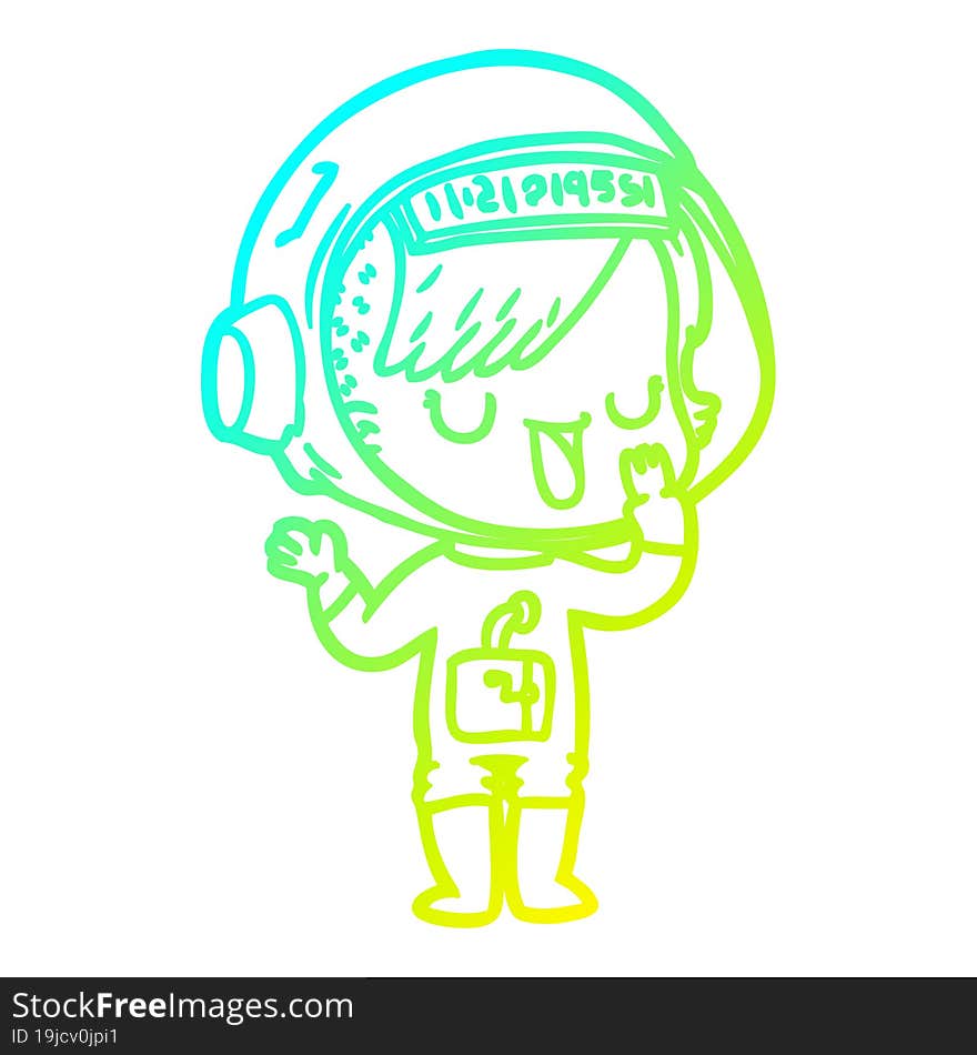 cold gradient line drawing of a cartoon astronaut woman