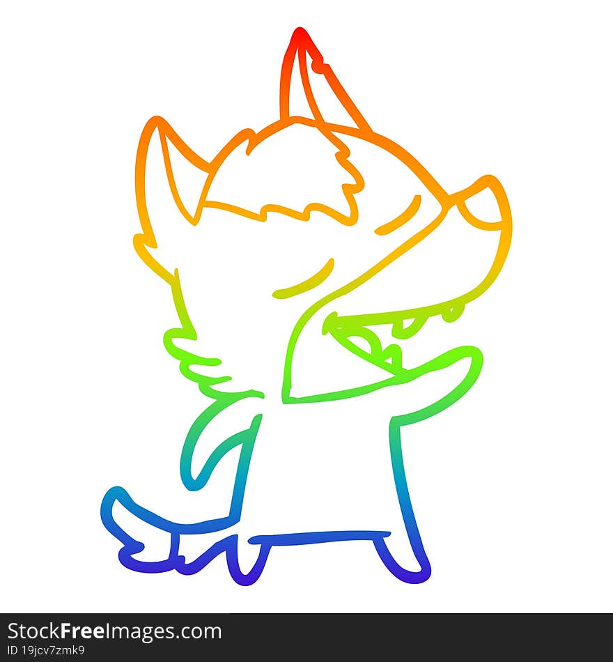 rainbow gradient line drawing of a cartoon wolf laughing