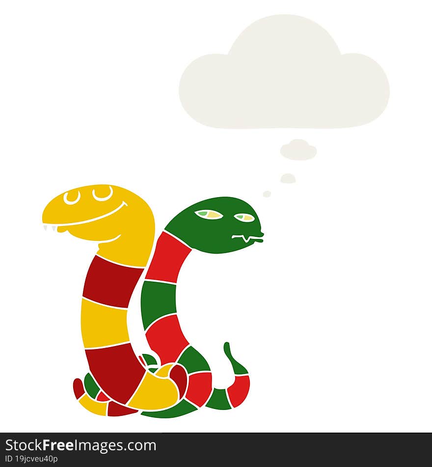 cartoon snakes with thought bubble in retro style