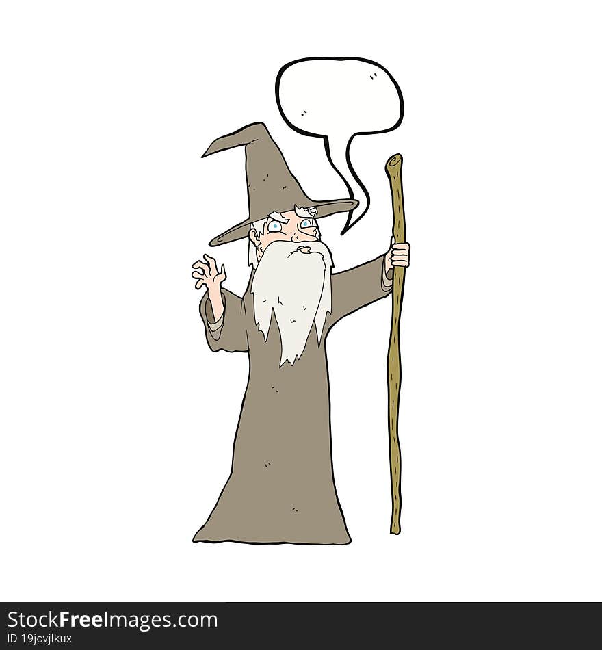 cartoon old wizard with speech bubble