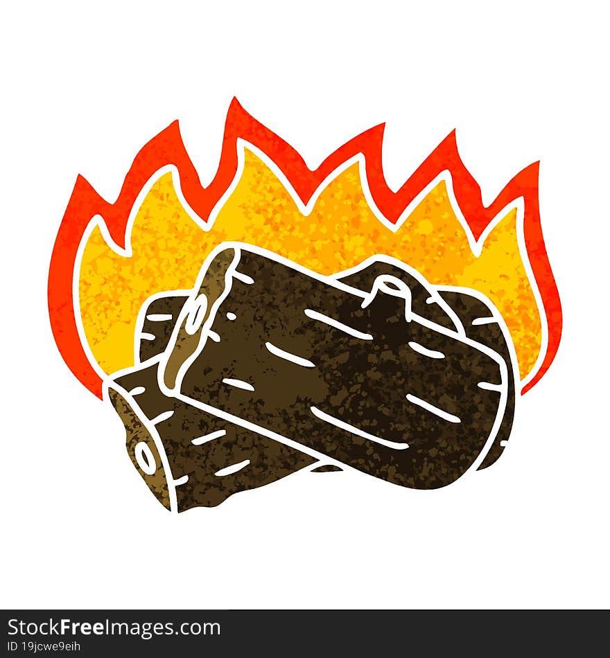 quirky retro illustration style cartoon burning log