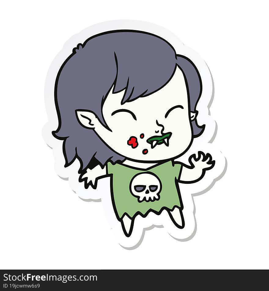 sticker of a cartoon vampire girl with blood on cheek