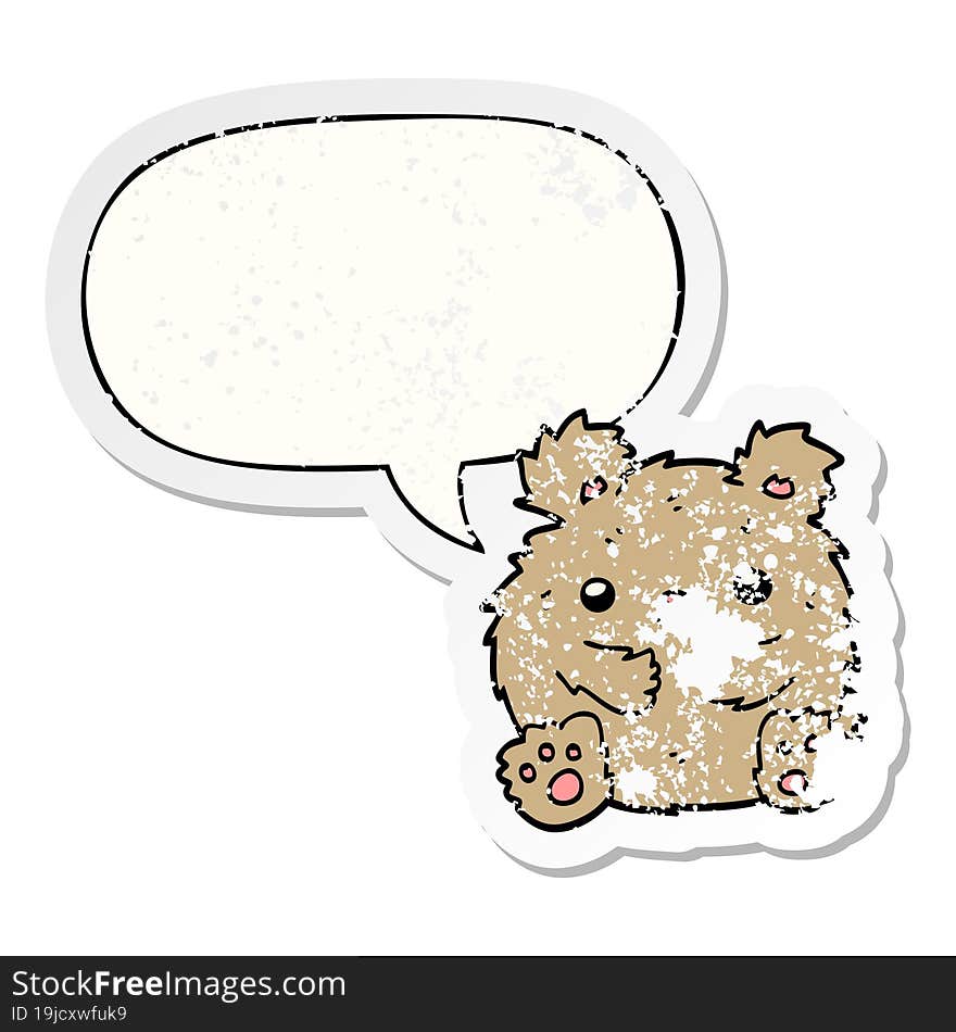 cute cartoon bear with speech bubble distressed distressed old sticker. cute cartoon bear with speech bubble distressed distressed old sticker