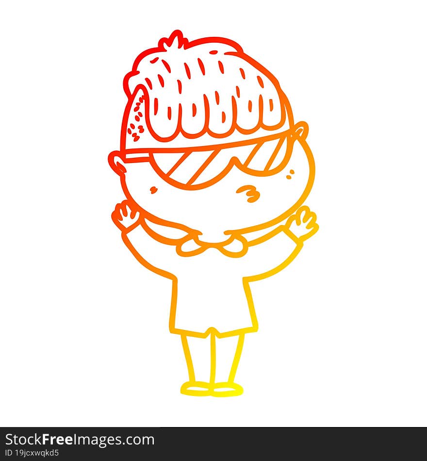 warm gradient line drawing cartoon boy wearing sunglasses