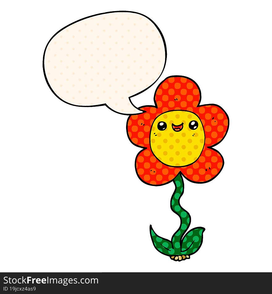 cartoon flower and speech bubble in comic book style