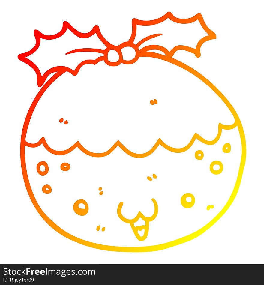 warm gradient line drawing cute cartoon christmas pudding