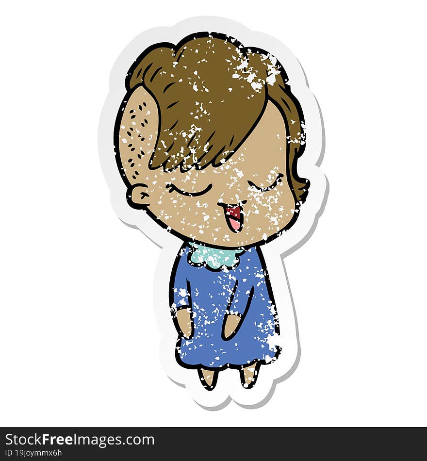 distressed sticker of a happy cartoon girl