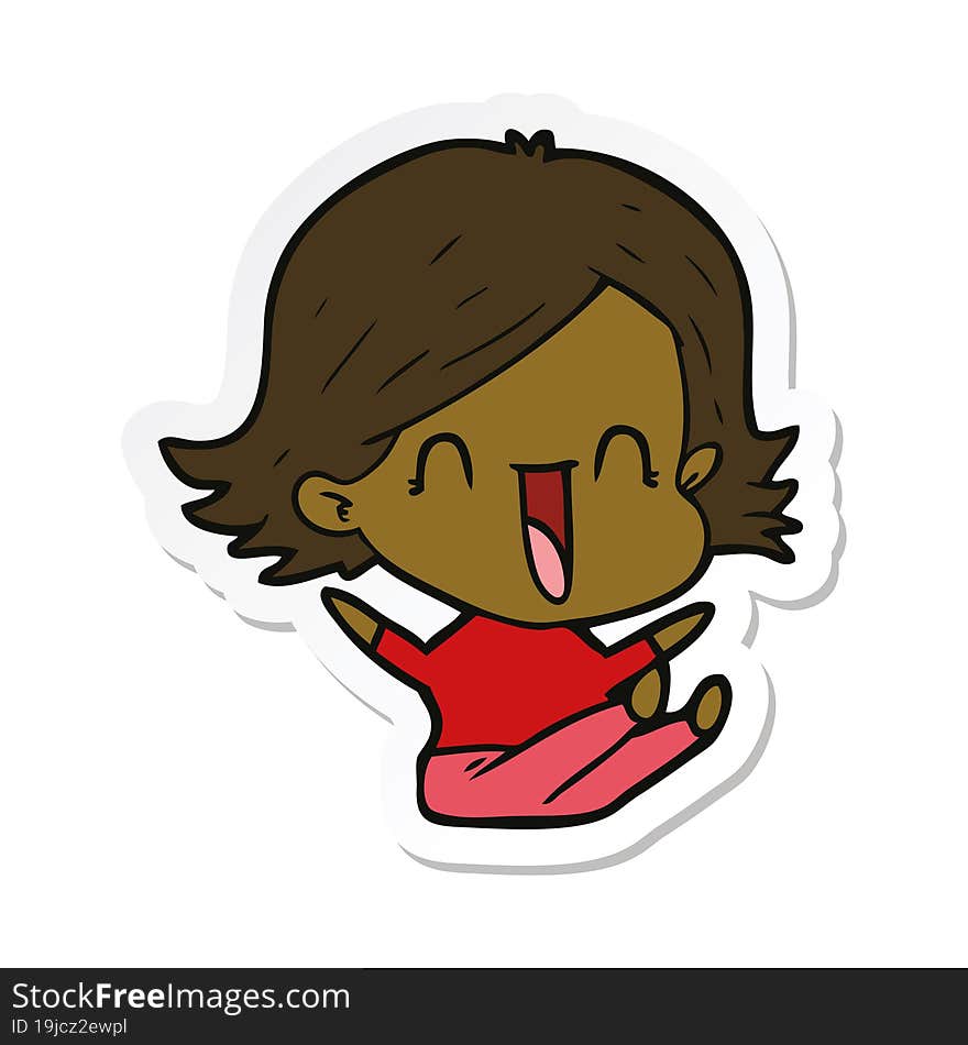 sticker of a cartoon laughing woman