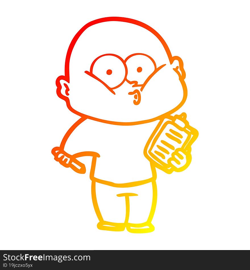 Warm Gradient Line Drawing Cartoon Bald Man Staring