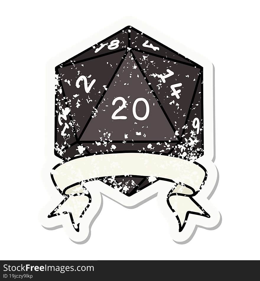 Natural 20 Critical Hit D20 Dice Roll Grunge Sticker