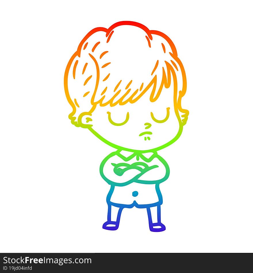 rainbow gradient line drawing of a cartoon woman