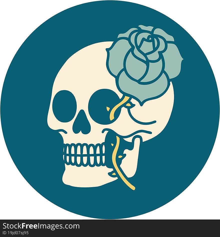 Tattoo Style Icon Of A Skull And Rose