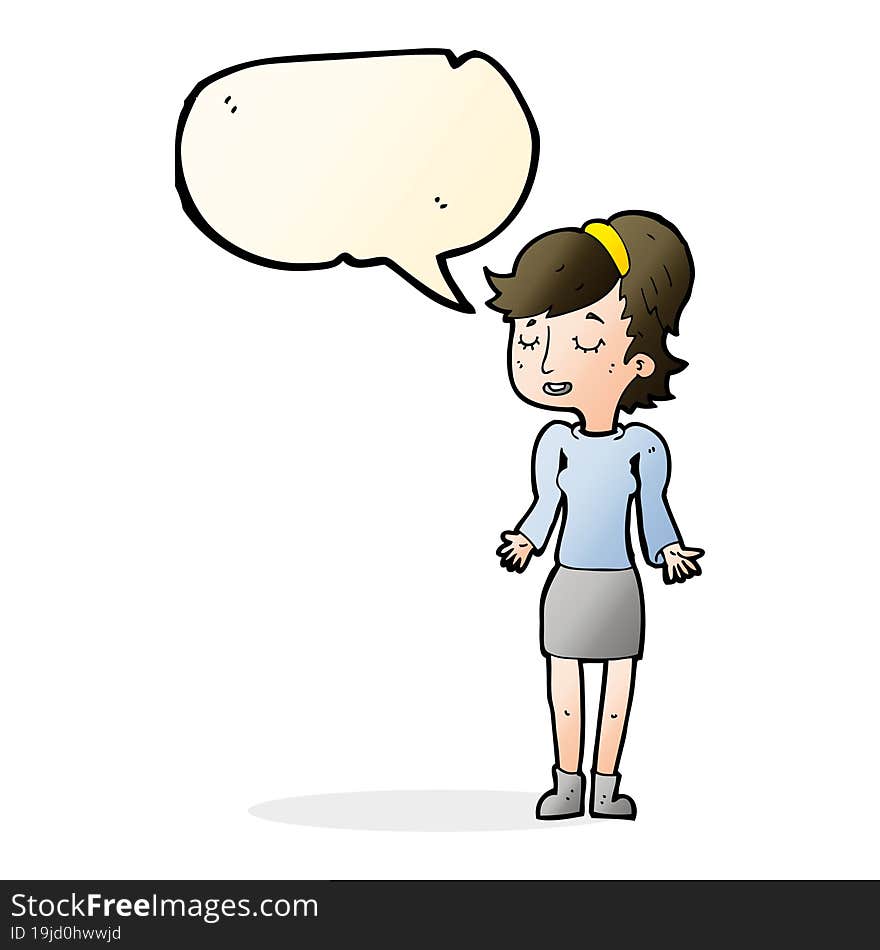 Cartoon Woman Shrugging Shoulders With Speech Bubble