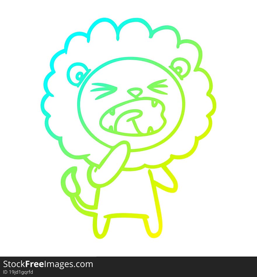 Cold Gradient Line Drawing Cartoon Angry Lion