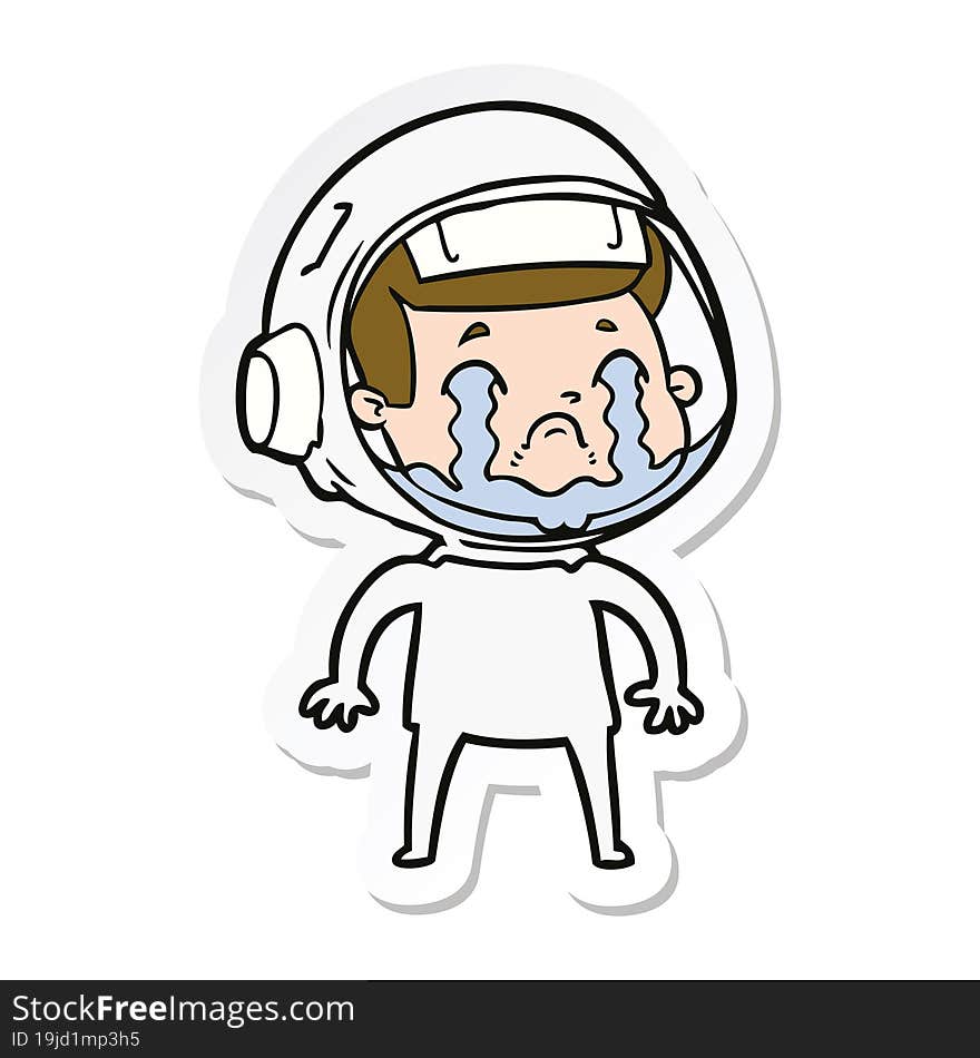 Sticker Of A Cartoon Crying Astronaut