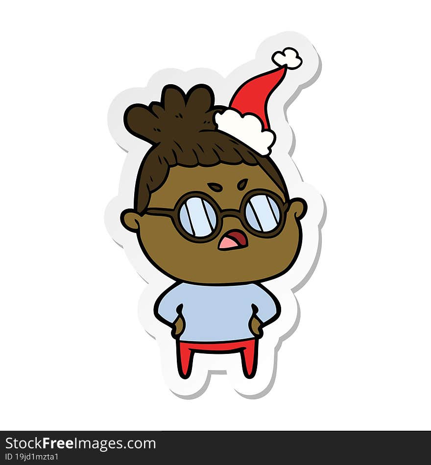 sticker cartoon of a annoyed woman wearing santa hat