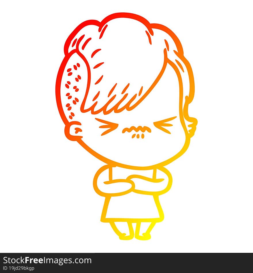 warm gradient line drawing cartoon annoyed hipster girl