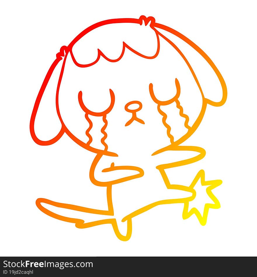 warm gradient line drawing cute cartoon dog crying