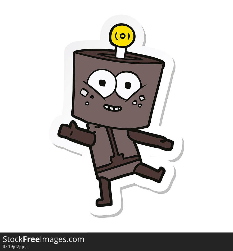 Sticker Of A Happy Cartoon Robot Dancing