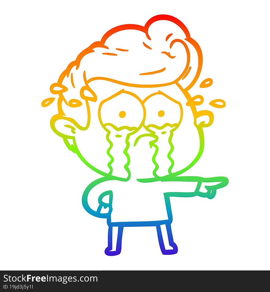 rainbow gradient line drawing of a cartoon crying man