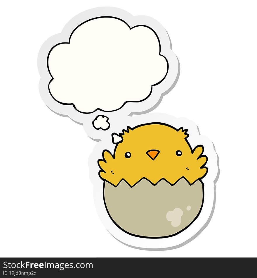 Cartoon Chick Hatching From Egg And Thought Bubble As A Printed Sticker