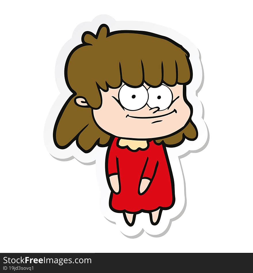 sticker of a cartoon smiling woman