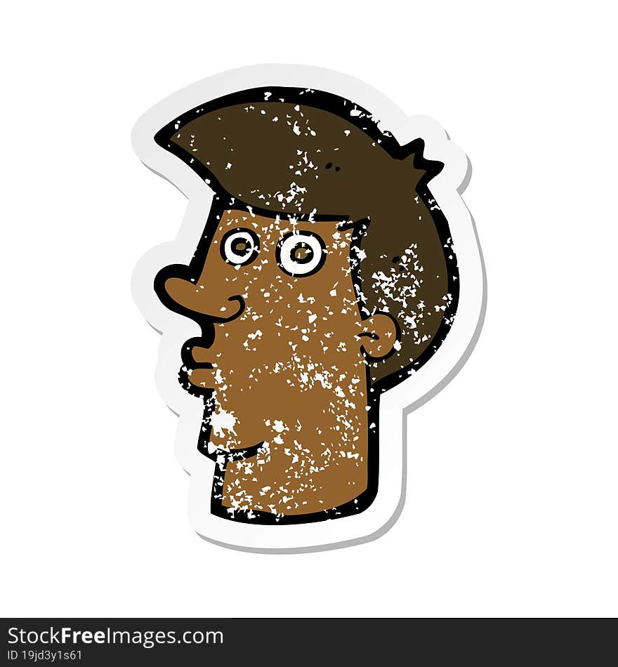 retro distressed sticker of a cartoon confused man