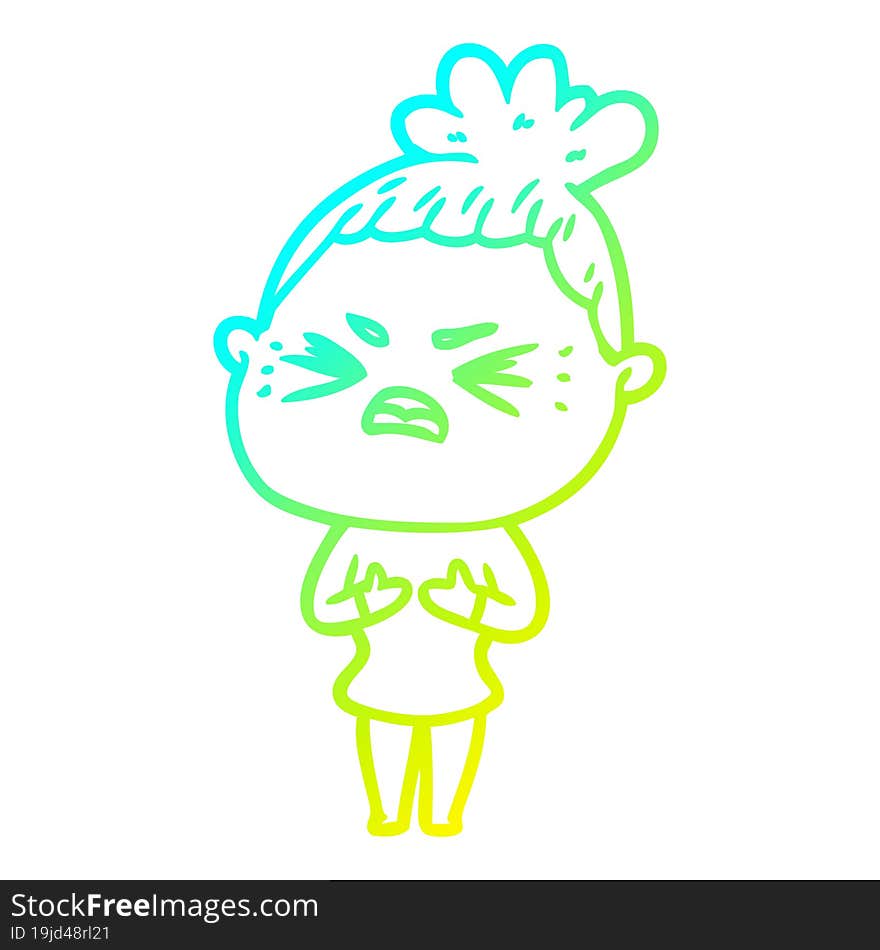 cold gradient line drawing of a cartoon angry woman