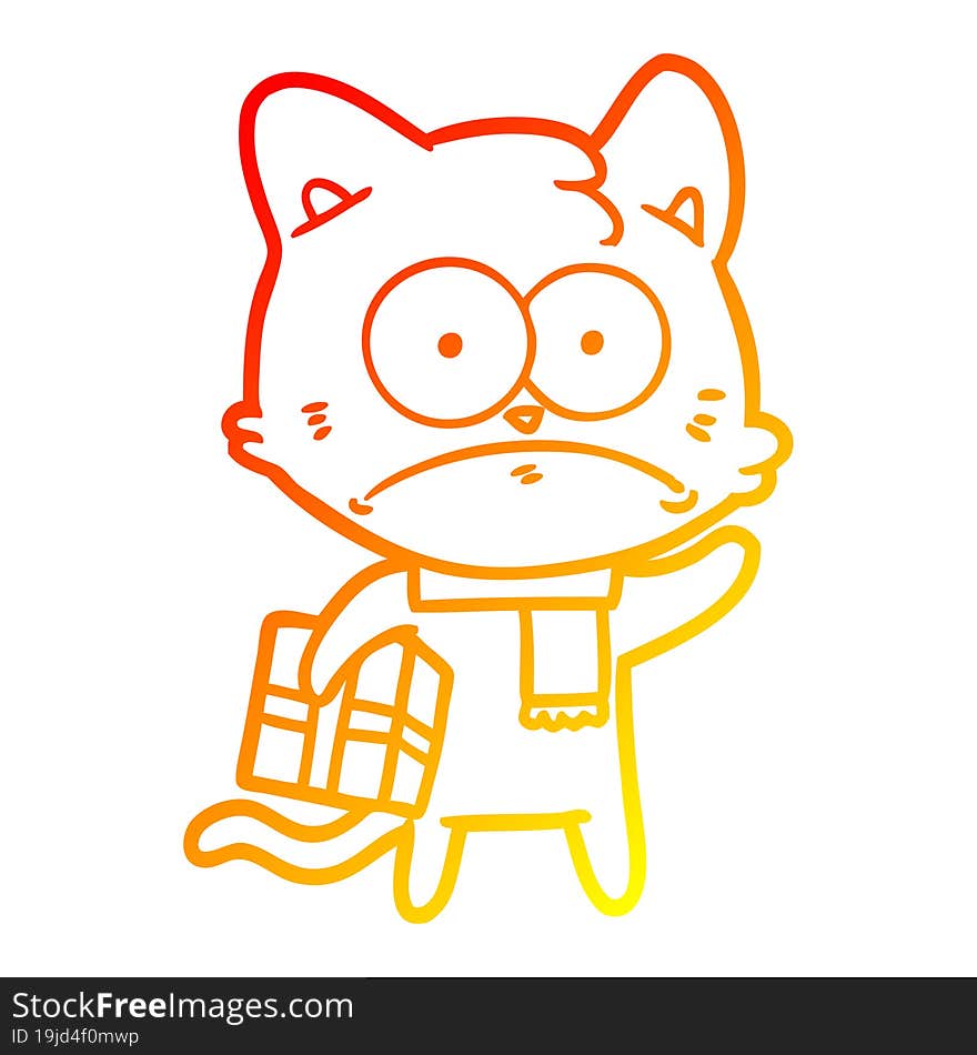 Warm Gradient Line Drawing Cartoon Nervous Cat