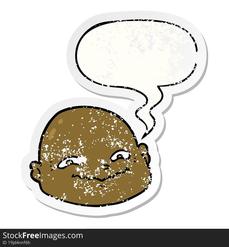 Cartoon Bald Man And Speech Bubble Distressed Sticker