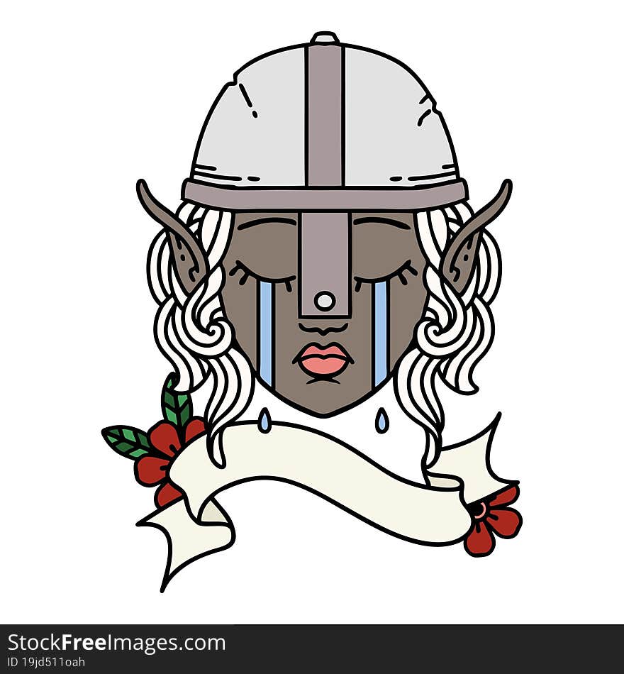 crying elf fighter character face illustration