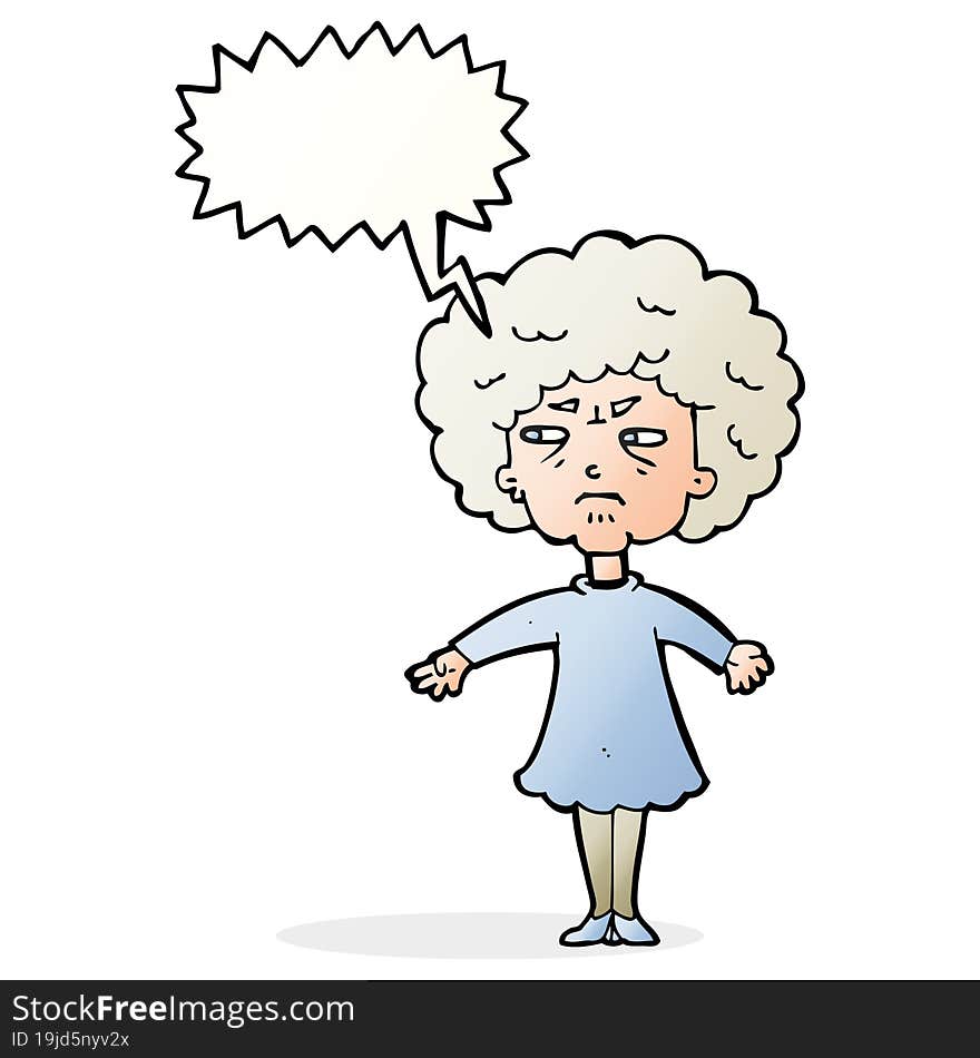 Cartoon Bitter Old Woman With Speech Bubble