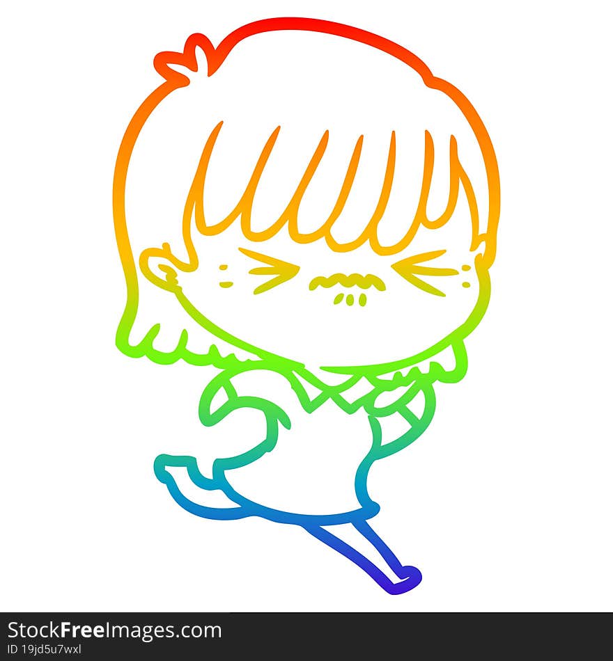 rainbow gradient line drawing annoyed cartoon girl