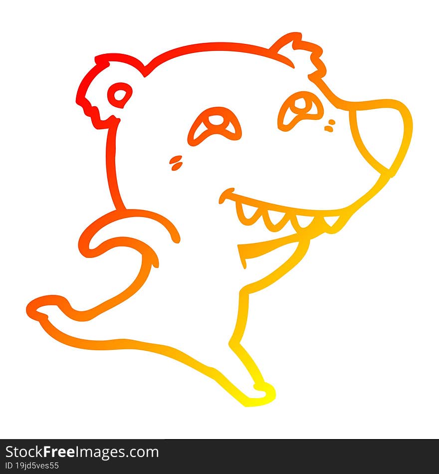 warm gradient line drawing cartoon polar bear showing teeth