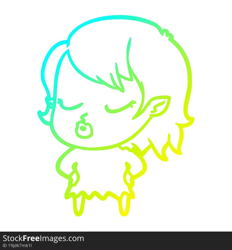 cold gradient line drawing cute cartoon vampire girl