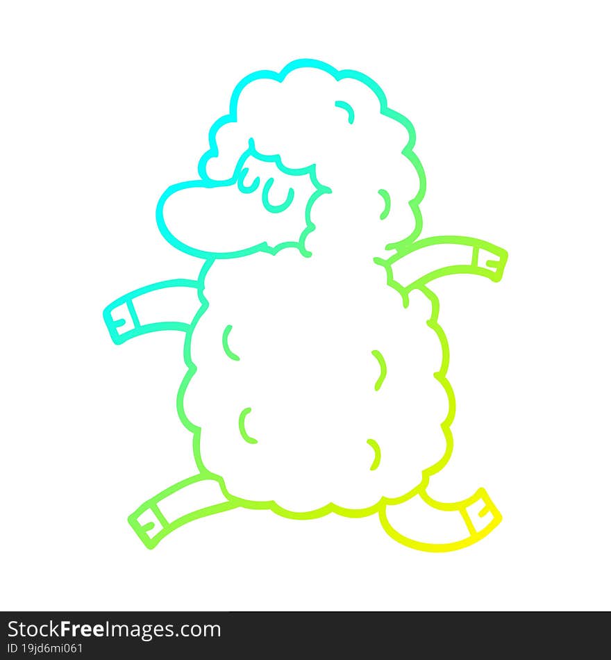 cold gradient line drawing of a cartoon sheep running