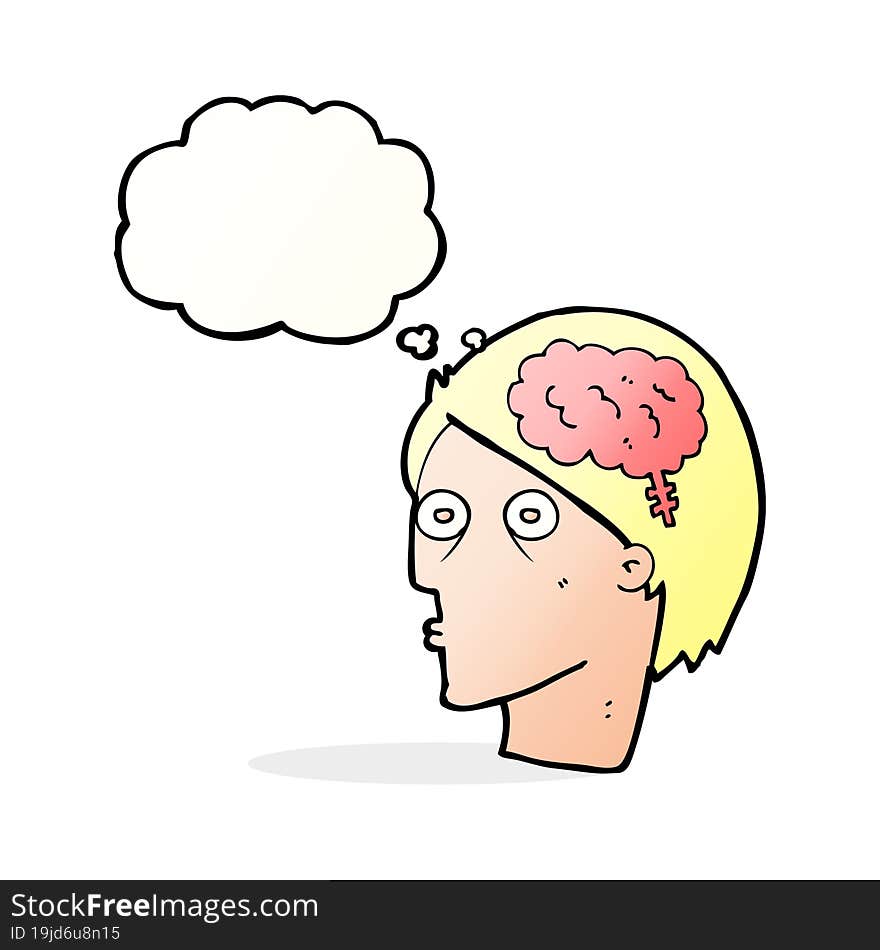 cartoon head with brain symbol with thought bubble